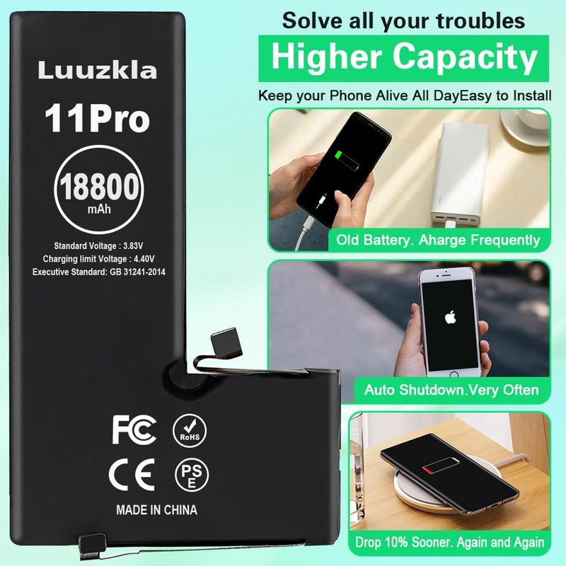 Luuzkla 18800mAh (2025 New Upgrade) Battery Compatible with iPhone 11 PRO, Super Capacity Battery Replacement Compatible with iPhone 11 PRO, with Full Tool Kits-0 Cycle High Capacity-24 Months Service - Image 3